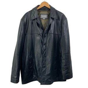 WILSONS LEATHER Nice Heavy Weight Leather Jacket Button Down XL Black Lined